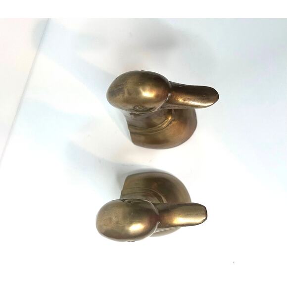 Brass Bookends Mallard Duck Head Set 6" Mid Century Brass Decor Doorstop Gift - Picture 5 of 7